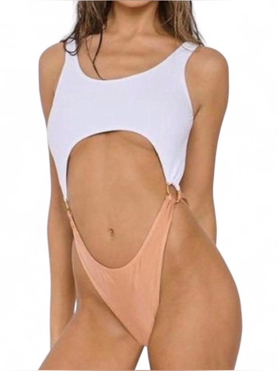 In The Style Other - Blush/White One-Piece Swimsuit - Size 12. In used condition-lots of life left.